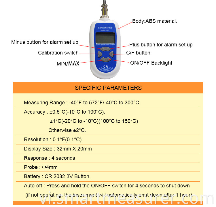 Nhiệt kế kỹ thuật số thực phẩm thịt IP68 không thấm nước với màn hình LCD cho nhà bếp